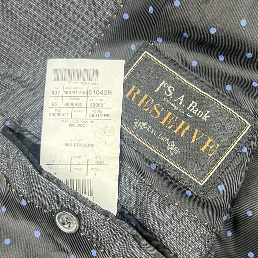 Jos A Bank Grey Glen Plaid Lanificio T.G. Di Fabio 130's 2 Piece Suit 50r 46x25 - Picture 9 of 16